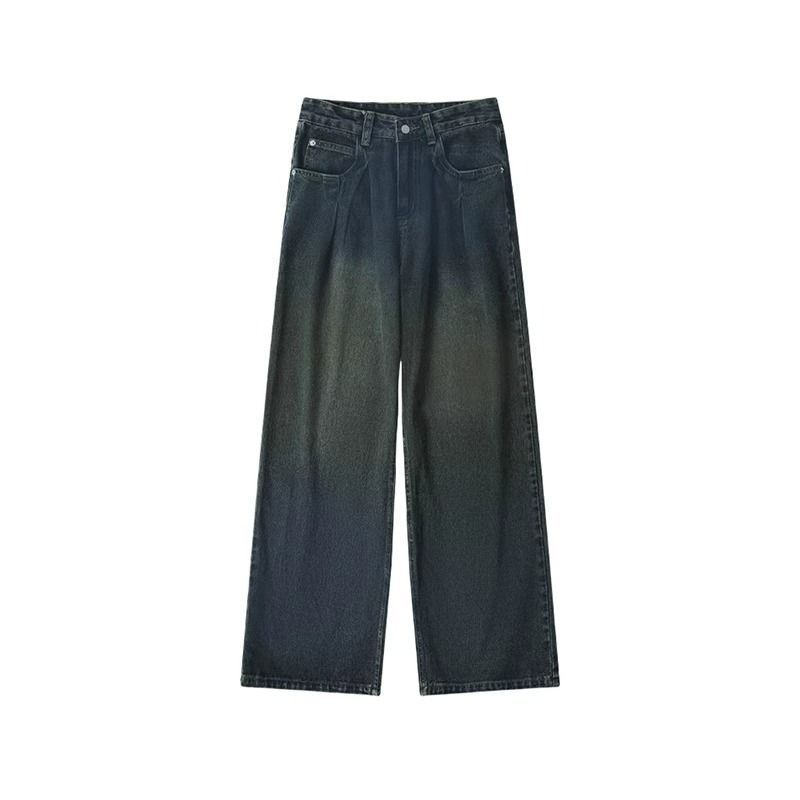 Women's Clothing Vintage Stonewash Gray Wide-Leg Jeans High Waist, Flared, Fleece-Lined, Winter Warm, Plus Size Friendly, Straight Leg Trousers_mkmklike.com