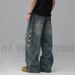 Vintage American Retro Distressed Jeans Loose Fit Wide Leg Cat Whisker Crooked Hem Denim Pants for Men And Women_mkmklike.com
