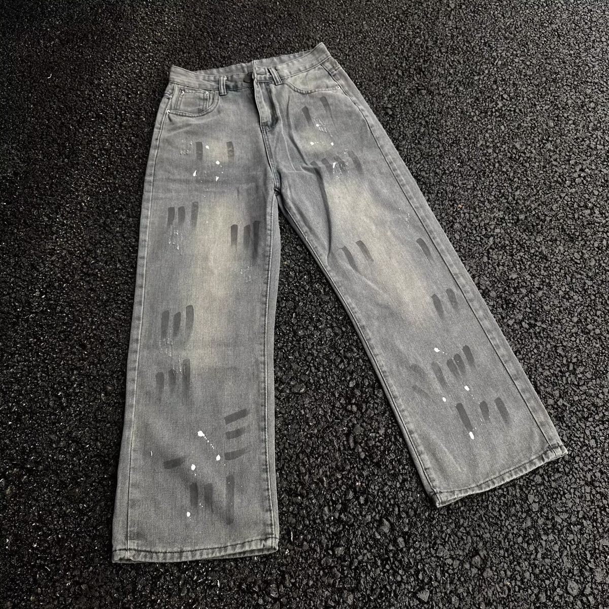 Men's Slim Fit Straight Leg Jeans Western Hip Hop Street Style Paint Splatter Distressed Finish American High Street Vibe_mkmklike.com