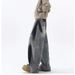Washed Retro Distressed Black Ripped Jeans Straight Leg Loose Fit Slimming Wide Leg Trousers For Men_mkmklike.com
