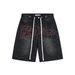 Pure Correct Version Vale Valley American Style Trendy Brand Casual High Street Hip Hop Full Print Rhinestone Denim Shorts_mkmklike.com