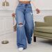 Women's Clothing Wide Leg Straight High Waisted Floor Length Pants Ripped Jeans_mkmklike.com