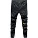 Men's Slim Fit Mid-Waist Fleece Lined Jeans Autumn New Style Ripped Painted Finish_mkmklike.com