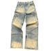 Men's Embroidered Washed Denim Jeans High And Low Waist Straight Leg Wide Leg Trousers European American Style_mkmklike.com