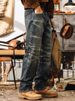 Classic Vintage Heavyweight Straight Leg Jeans Relaxed Fit Washed Denim Five-Pocket Design, Mid Rise, Non-Stretch, Comfortable Casual Pants_mkmklike.com