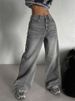 Women's Clothing Street Retro Smoky Gray Washed Wide Leg Jeans Autumn And Winter High Waist Loose Wide Leg Mopping Pants_mkmklike.com