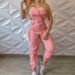 Women's fashion cargo jumpsuit belt sleeveless suspenders simple constraint foot pants_mkmklike.com