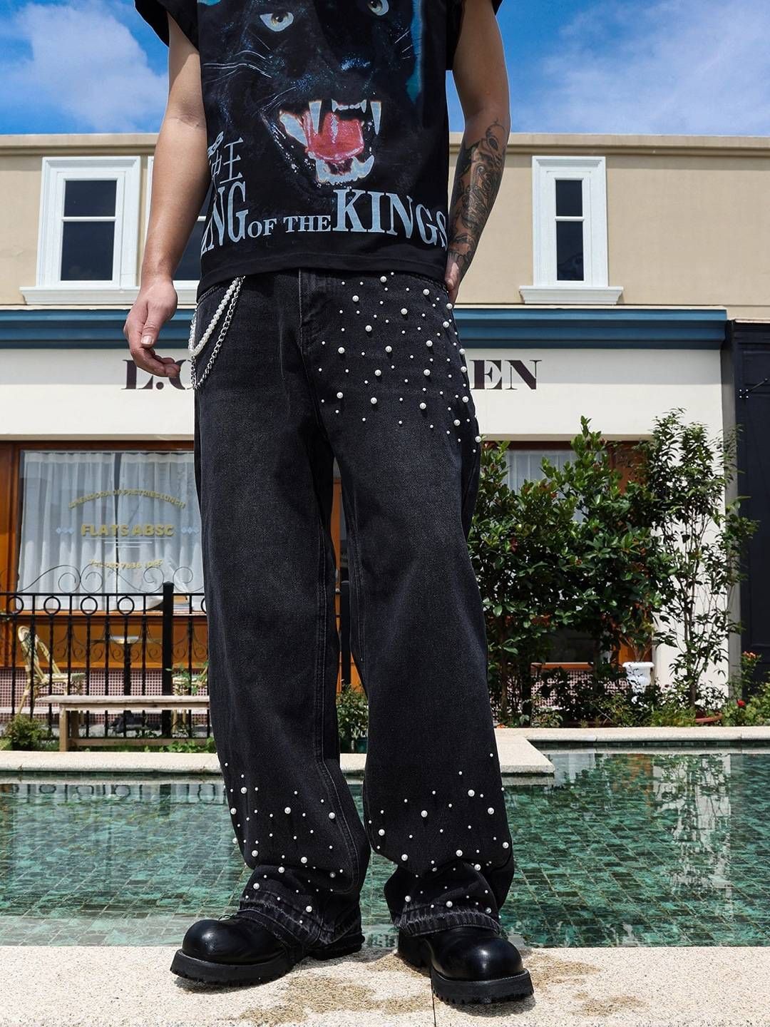 Men's Clothing Blue Jeans Men's Slim Fit Pants Ripped Patch Pants Men's Distressed Trousers_mkmklike.com