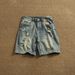 Men's Distressed Denim Shorts – Vintage Washed 5-Pocket Design (Breathable Cotton, Streetwear & Skate Style, Multiple Rips & Fading)_mkmklike.com