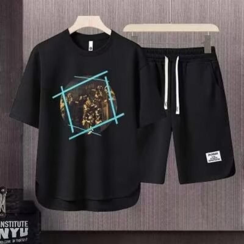 Men's Clothing 2024 Waffle Casual Summer Suit Loose Teen Short sleeved T shirt Shorts Handsome Two piece Suit_mkmklike.com