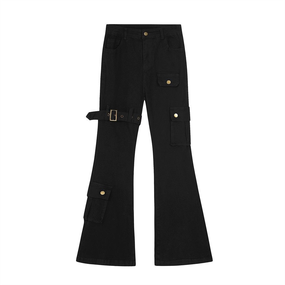 Hippie Trend Flared Jeans Vibe Loose Men's Long With Tie Straps Irregular Pocket Design Casual Pants_mkmklike.com