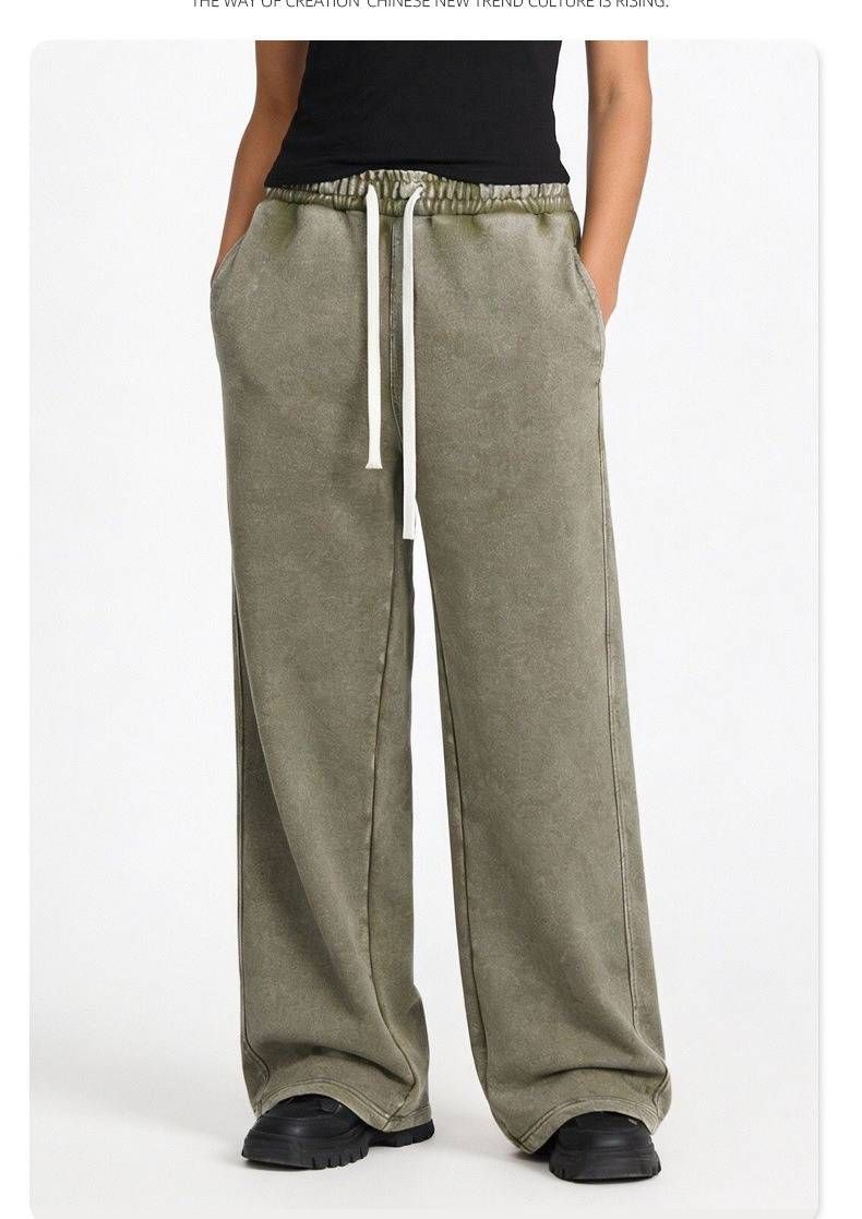 Men's Street Style Loose Straight Leg Jeans Retro Washed Distressed American 400G Terry Pants_mkmklike.com