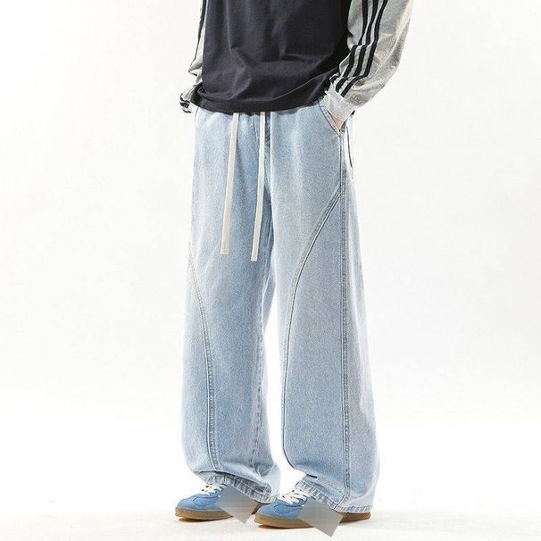 Relaxed Fit Straight Leg Men's Jeans - Classic Vintage Washed Denim Trousers For Casual Wear Breathable Cotton-Blend Fabric_mkmklike.com