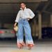 Women's Ombre Faded Denim Jeans - Stretch Comfort Fit High Waist Loose Straight Leg Pants (Blue, S-2XL)_mkmklike.com
