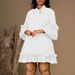 Women's Clothing loose casual large size ruffle sleeve lace up solid color dress_mkmklike.com