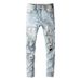 Men's Crystal Holes Ripped Patchwork Jeans Streetwear Light Blue Denim Thin Thin Pencil Pants Pants_mkmklike.com