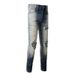Men's Clothing Cat Whisker Wrinkled Diamond Patch Ripped Elastic Slim Fit Skinny Jeans_mkmklike.com