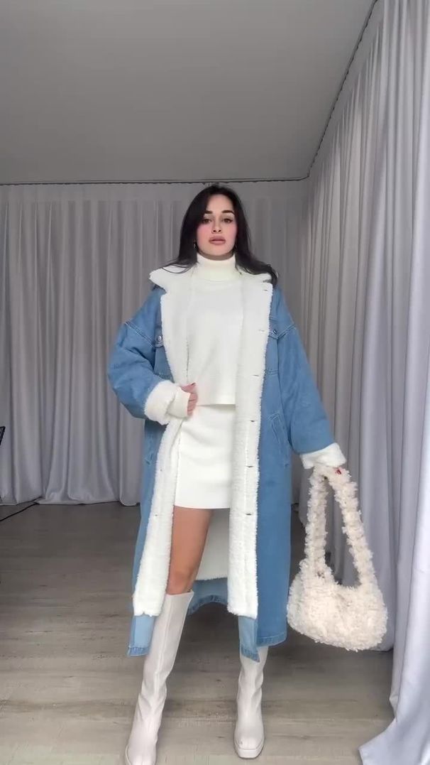 Autumn And Winter Warm Cross Border Foreign Trade Women's Lambswool Splicing Windbreaker Loose Casual Long Denim Jacket Women_mkmklike.com