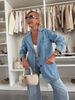 Women's Clothing Fashion Casual Loose Washed Blue Denim Women's Suit Jacket_mkmklike.com