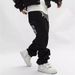 Retro Hip-Hop Print Denim Pants – Oversized Streetwear Jeans With Graffiti Art & Distressed Wash (S-XXXL, Polyester, Drop-Crotch, Unisex Urban Style)_mkmklike.com