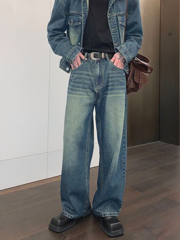 Streetwear Distressed Denim Jeans – Relaxed Fit Straight-Leg Pants For Men (S-XL, Vintage Blue)_mkmklike.com