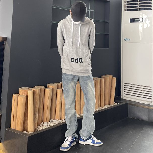 Men's Clothing Y2K Flared Jeans – Vintage Acid Wash & Splatter Paint Design, High-Waisted Slim Fit (Light Blue, Instagram Aesthetic)_mkmklike.com