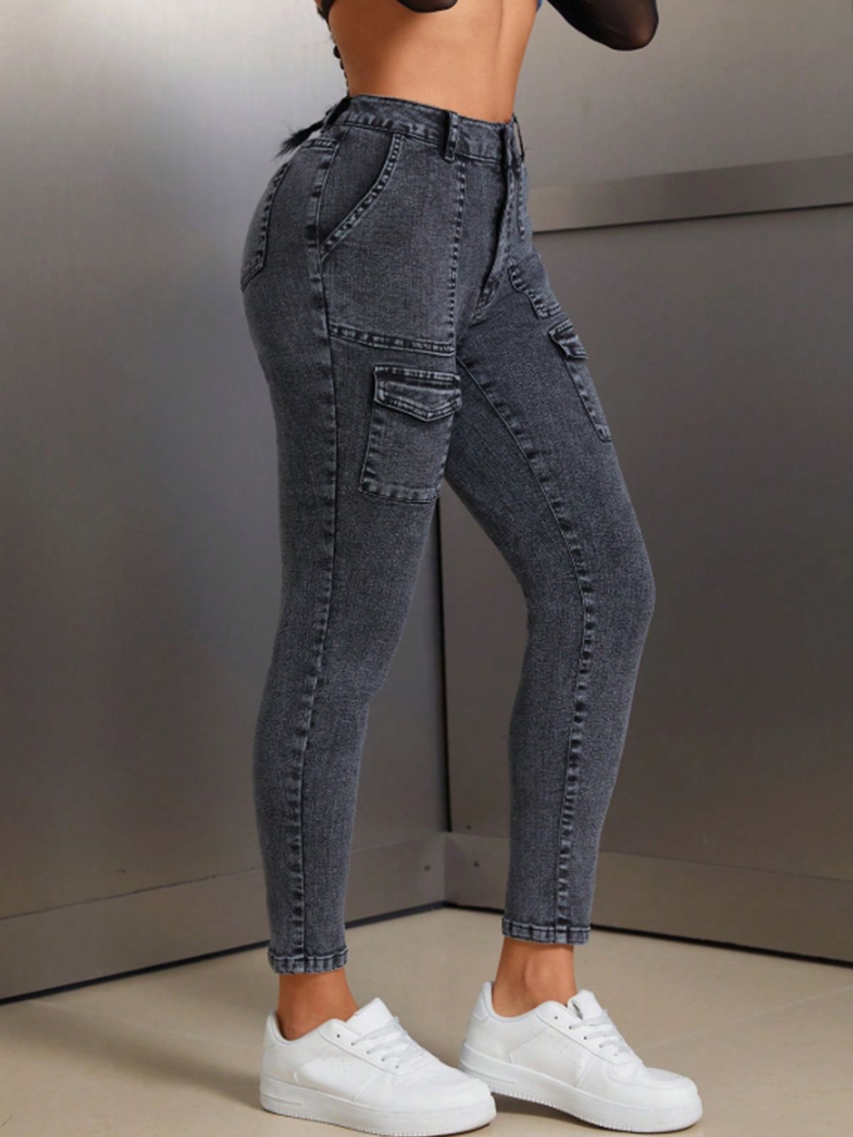 Women's High-Waisted Hip Lifting Skinny Jeans 15706# Elastic Denim Relaxed Everyday Wear Comfortable Feshion_mkmklike.com