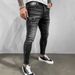Slim Fit Stretch Denim Jeans For Men - High Street Fashion Black Stretchable Cotton Trousers With Mid-Rise Waist & Zip Fly_mkmklike.com