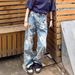 Men's Clothing The Same Retro Printed Jeans For Men And Women, Spring And Autumn, High Street, Straight, Loose Wide Leg, Floor Length Trousers_mkmklike.com