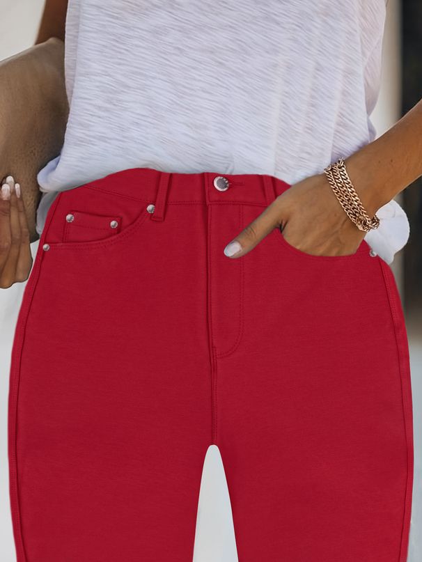 Women’s Clothing Women's High Waist Stretch Jeans Street Style Skinny Jeans Smart Casual Wear Solid Color Metallic_mkmklike.com