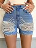 Women's High Waist Denim Shorts - Handmade Beaded Distressed Hot Pants For Summer_mkmklike.com