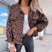 Vintage Washed Distressed Leopard Print Denim Jacket For Women - Oversized Casual Shirt Collar Coat_mkmklike.com