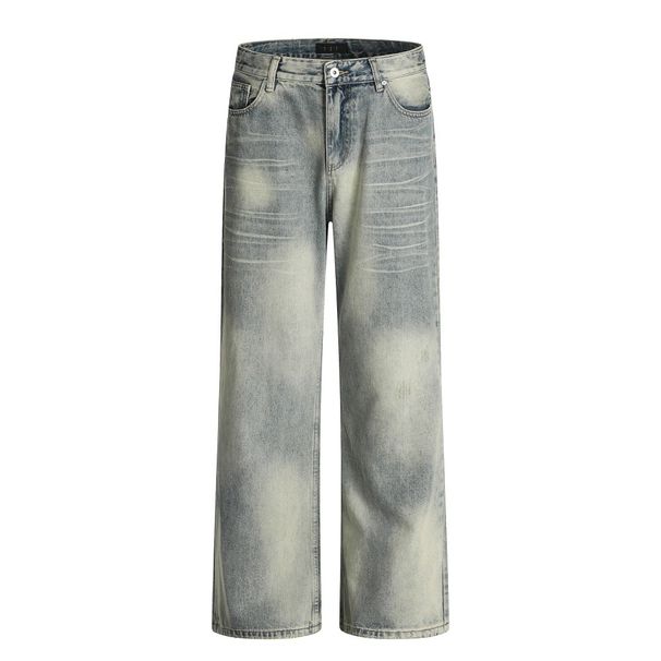 Tie-Dye Washed Gradient Denim Men's Casual Punk Street Distressed Loose Wide-Leg Straight Pants_mkmklike.com