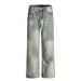 Tie-Dye Washed Gradient Denim Men's Casual Punk Street Distressed Loose Wide-Leg Straight Pants_mkmklike.com
