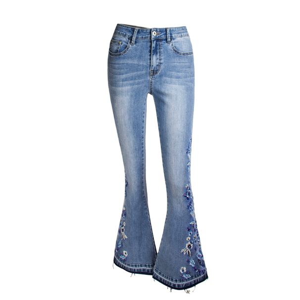 Women’s Clothing women's denim bell bottom 3D heavy embroidered denim women's autumn denim wide leg trousers_mkmklike.com