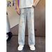 Men's Clothing Men's Washed Distressed Retro Style Jeans American High Street Edgy Design Splatter Paint Effect Loose Straight Leg Floor Length_mkmklike.com
