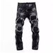 Trendy Brand Personalized Letter Print Jeans For Men, High End Heat Pressed Slim Fit Skinny Jeans, European Style Trendy Autumn And Winter Trousers_mkmklike.com