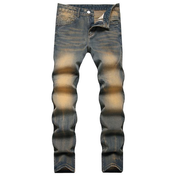 Men's Slim Straight Fit Jeans – Vintage Washed Denim With Subtle Whiskering & Knee Distressing For Urban Style_mkmklike.com