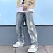 Vintage Distressed Ripped Jeans For Men - Relaxed Straight Leg Retro Streetwear Baggy Dad Pants With Splatter Paint Design_mkmklike.com