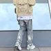 Vintage Distressed Ripped Jeans For Men - Relaxed Straight Leg Retro Streetwear Baggy Dad Pants With Splatter Paint Design_mkmklike.com