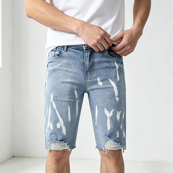 Men's Clothing Men's Stretch Denim Shorts – Trendy Splatter Print & Comfort Fit (Sizes S-2XL)_mkmklike.com