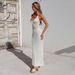 Women's Clothing New Simple Temperament Solid Color Halter Low Neck Exposed Chest Tie Waist Hollow Design Dress_mkmklike.com
