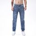 Men's Slim Fit Stretch Jeans With Embroidered Detailing - Classic Blue Denim Pants For Casual Wear_mkmklike.com