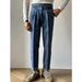 Men's Business Naples Denim Gurga Drape Straight Hem Trousers Very Italian Style_mkmklike.com