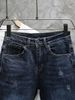 Men's Slim Fit Denim Shorts Dark Blue Stretchy Tapered Distressed Versatile New Summer Style Trendy Four Or Five Point Pants_mkmklike.com