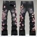 Men's Flared Denim Jeans With Embroidered Plum Blossom - Vintage Washed Streetwear Style (Sizes 28-42)_mkmklike.com