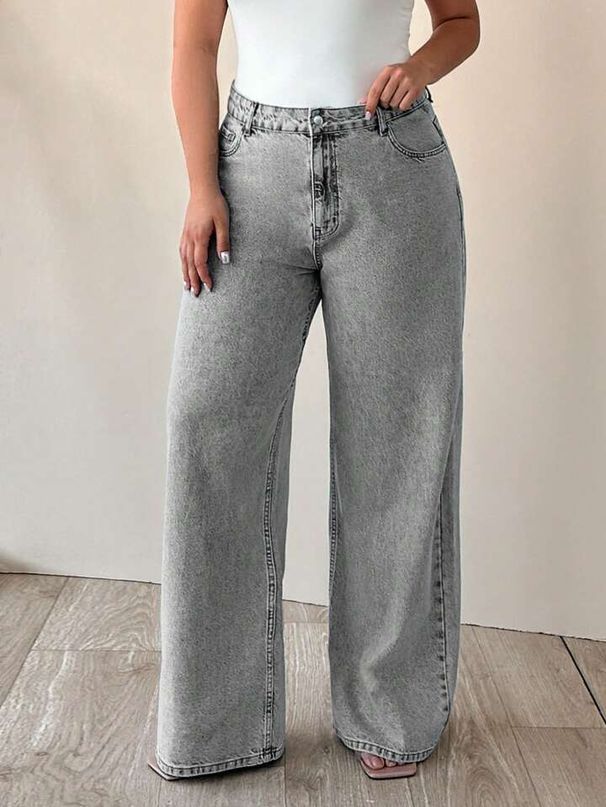 Distressed High Waist Straight Leg Jeans For Women – Washed Gray Ripped Denim Pants (Relaxed Fit, Cotton-Blend, S-XL, Vintage Streetwear)_mkmklike.com
