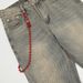 Men's American Style Washed Distressed Straight Leg Jeans Loose Fit mid Waist with Red Chain Side Detail And Yellow Mud Dye_mkmklike.com