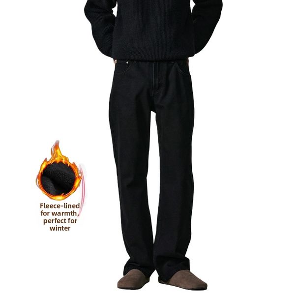 Men's Stretch Jeans Fleece Lined Loose Straight Leg Winter Jeans Shipping_mkmklike.com