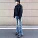 Men's Clothing Nostalgic Dark Blue Vintage High Street Slightly Flared Snowflake Washed Old Cleanfit Style Vibe_mkmklike.com